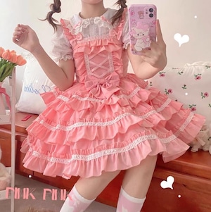即納♡3段フリルリボンJSK ピンクMサイズ 即納♡3段フリルリボンJSK ピンクMサイズ