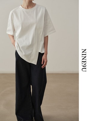 asymmetry casual natural t-shirt 2color【NINE6250】