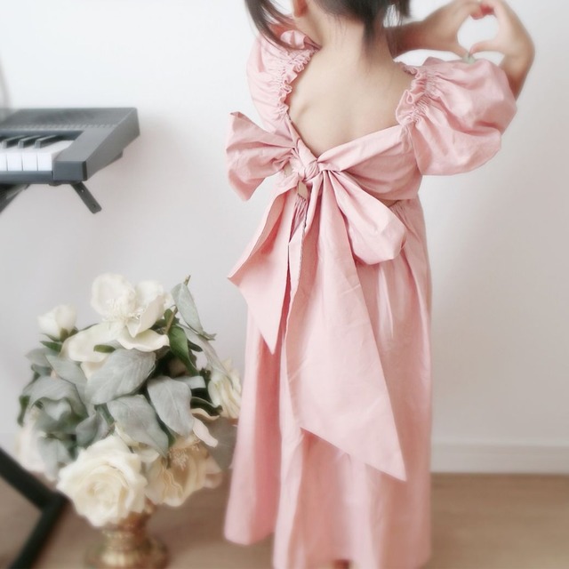 バックリボンワンピース:90-120size.