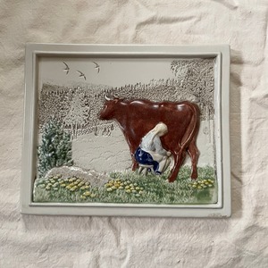 牛と少女の陶板