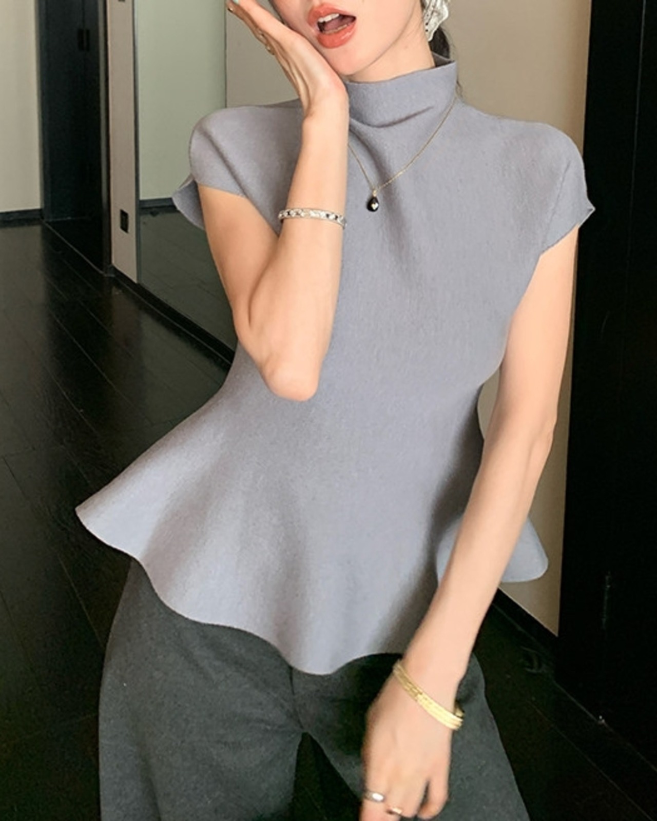 ハーフハイネックペプラムニット 3color A1005 - 17