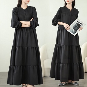 TIERED LONG SLEEVE BUTTONED MAXI DRESS M-18729