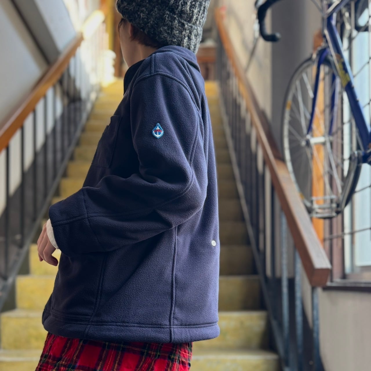 快晴堂 - HAYATE ・軽くあたたかいフリース／丸衿ジャケット（ネイビー