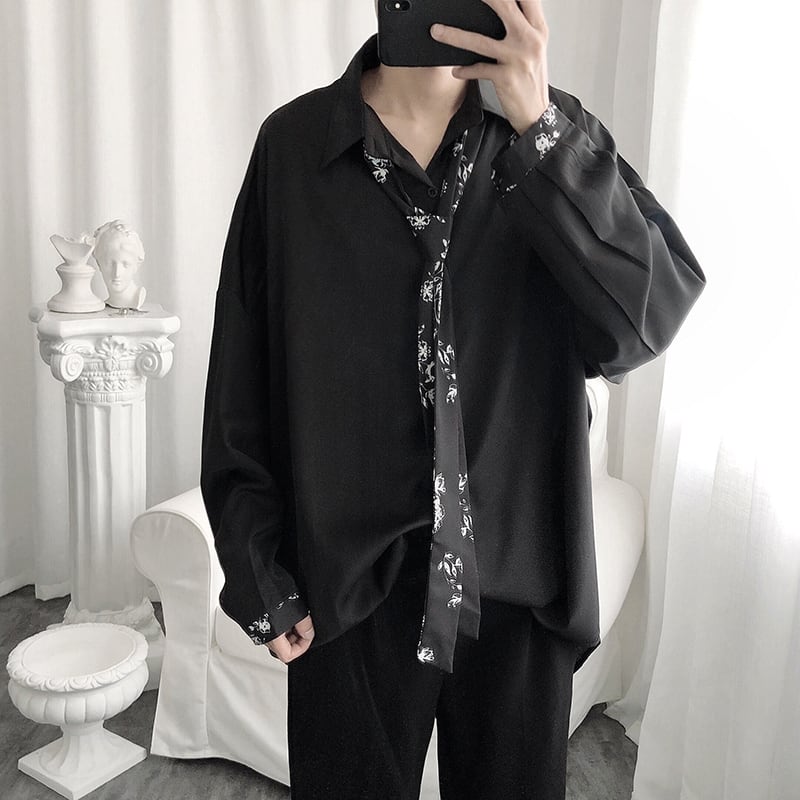 With U ゴスロリ シャツ ネクタイ付 病み可愛い ユニセックス モード系