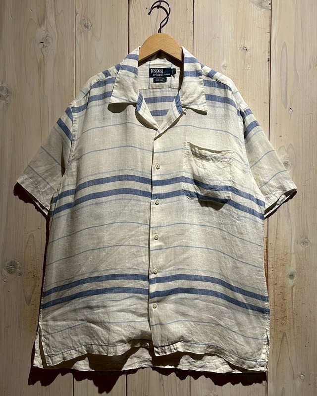 【a.k.a.C.a.k.a vintage】"Polo by Ralph Lauren" "BROMLEY" Horizontal Stripe Linen S/S Shirt
