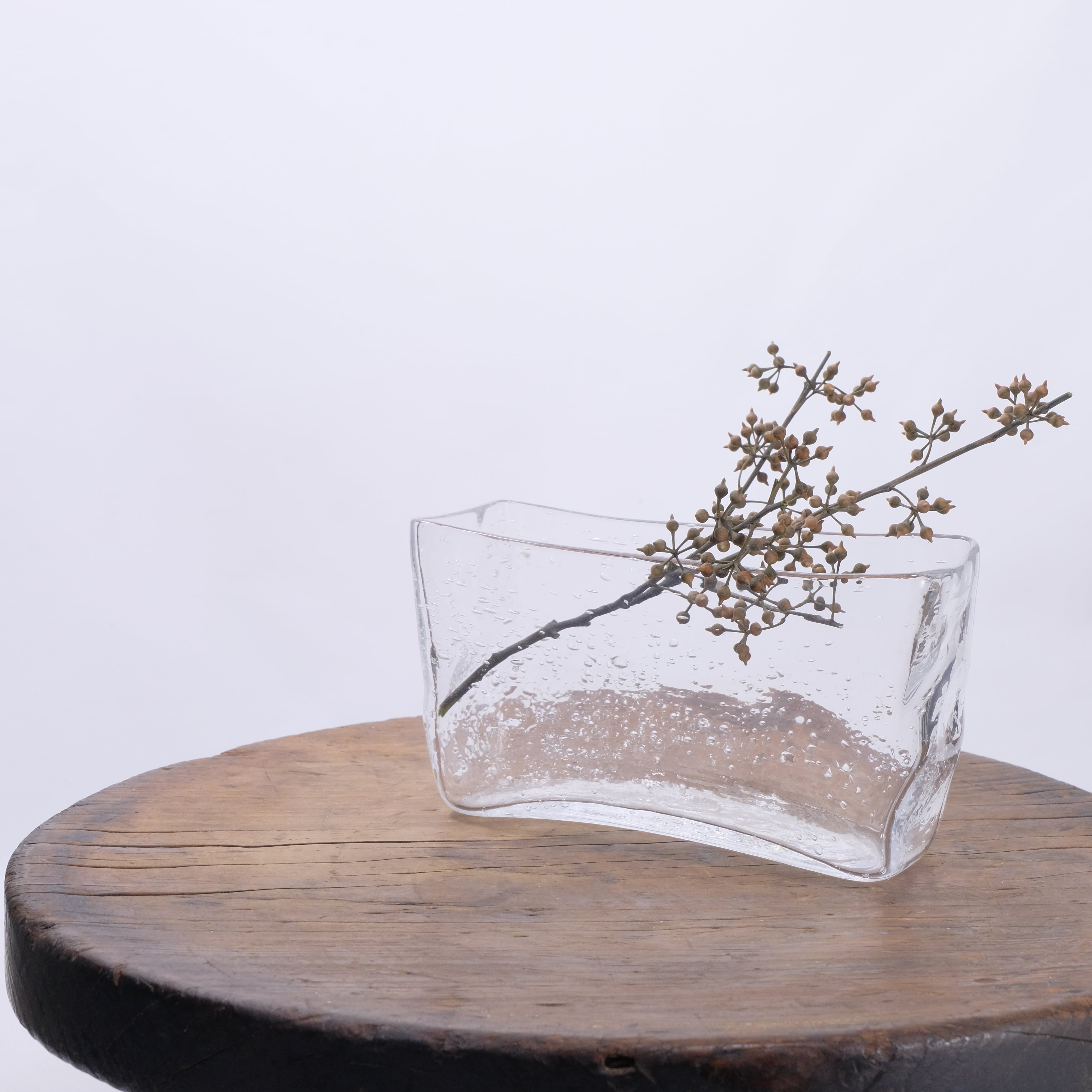 そら豆ガラス商店 泡のスクエア花器 よこ 再入荷 2024010803