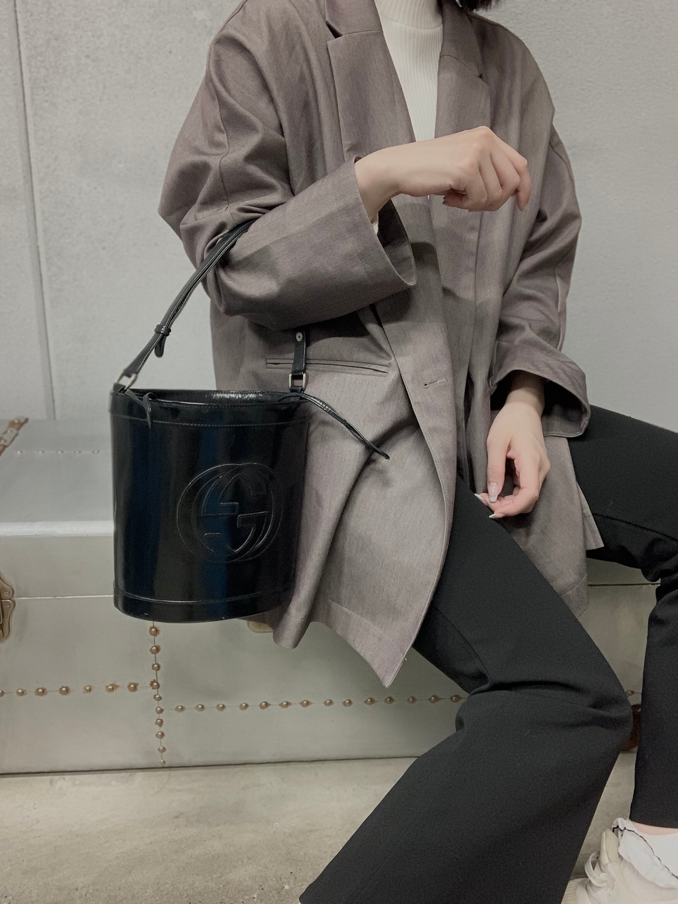 日本直送 名牌中古包 】GUCCI グッチ インターロッキング型押し バケツ