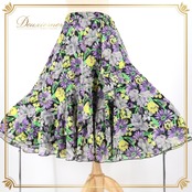 社交ダンス 衣装 スタンダード スカート レッスンウェア 女性用 レディース オールシーズン 黒 紫 黄色 緑 花柄 ブラック系 パープル系 イエロー系 軽量 通気性 日本製 おしゃれ 上品 花柄デザイン カジュアル スカートコーディネート 練習着 決定版 プレゼント ギフト 柔らかい 伸縮性あり フォーマル使用 シンプル レディースファッション エレガント