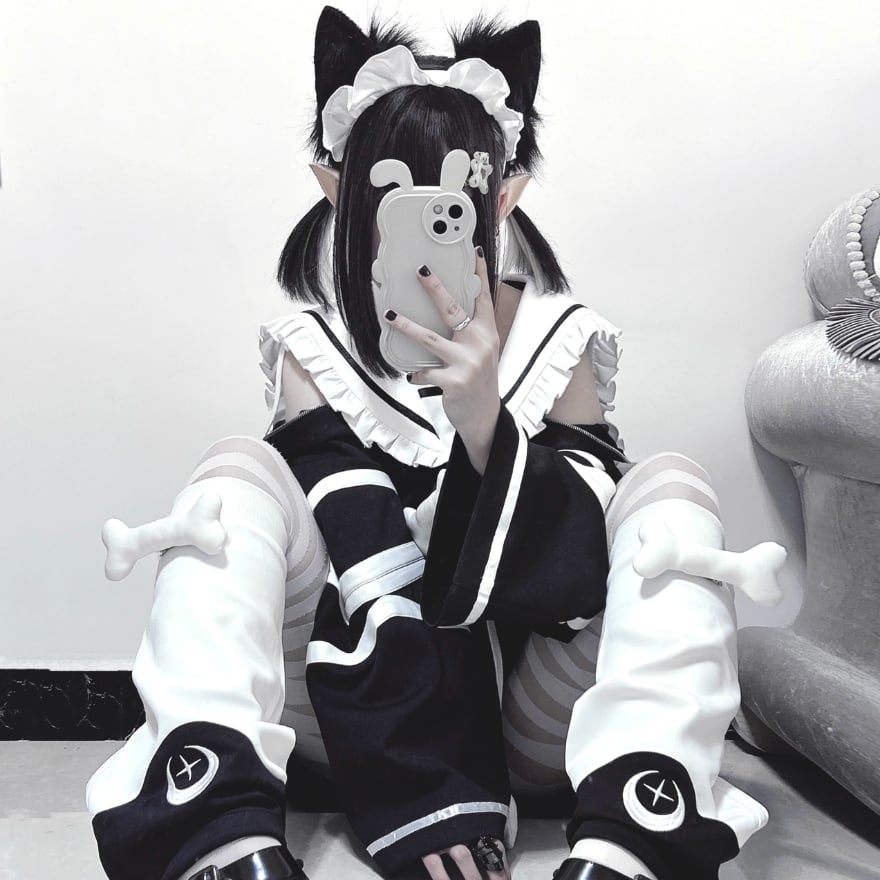 即納 現品限り 地雷系 セーラー襟 骨モチーフ ミニワンピース 長袖 黒/水色 BIGシルエット