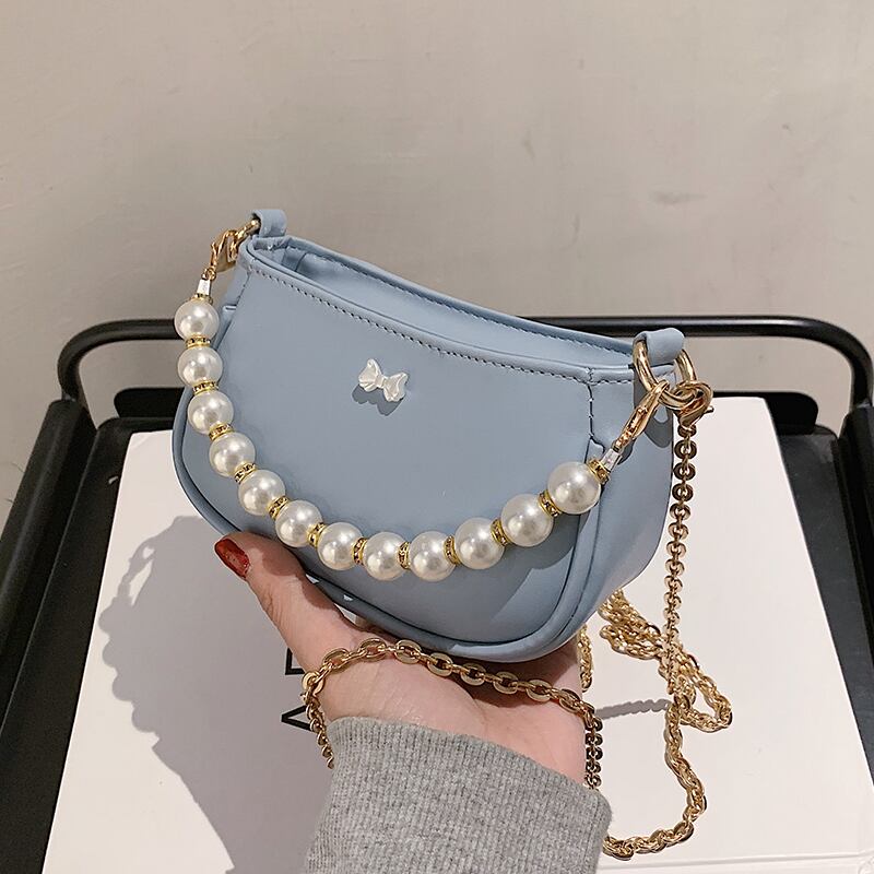 レッドミニサマーパールチェーン 夏物 真珠 スクウェア ミニバッグ Tiancai_Wing_Bag22171458020