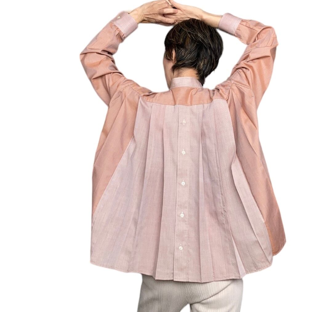 ZOZOTTE リメイクシャツ バックプリーツプリーツ/ピンク系ストライプ柄&ベージュ系レジメンタルストライプ柄