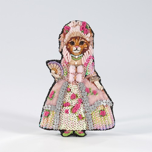 刺繍チャームブローチ Rose Lady Cat