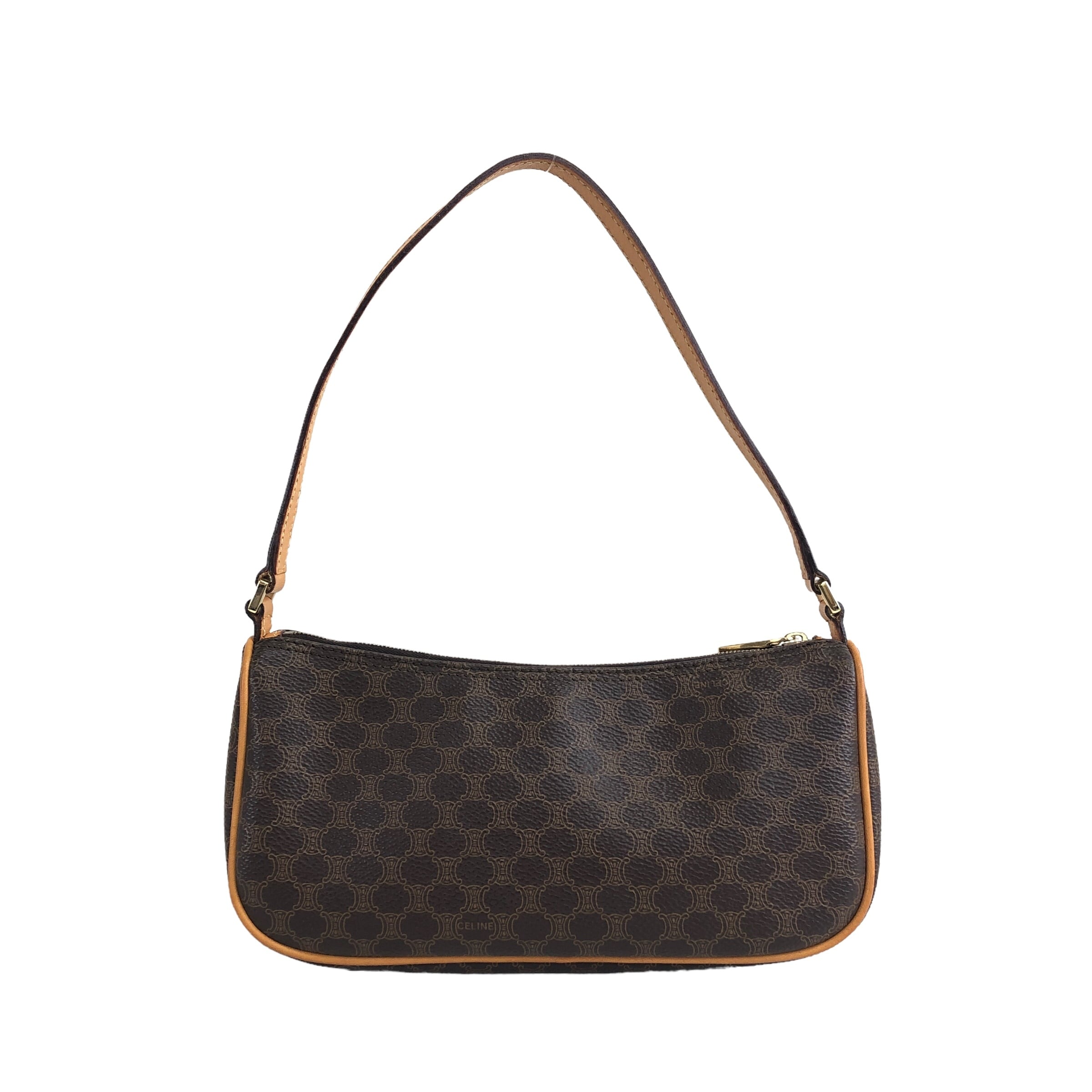 CELINE セリーヌ マカダム ハンドバッグ ブラウン レザー ポーチ CELINE セリーヌ マカダム ハンドバッグ ブラウン レザー ポーチ