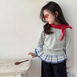 秋韓国風レースつきＴシャツ