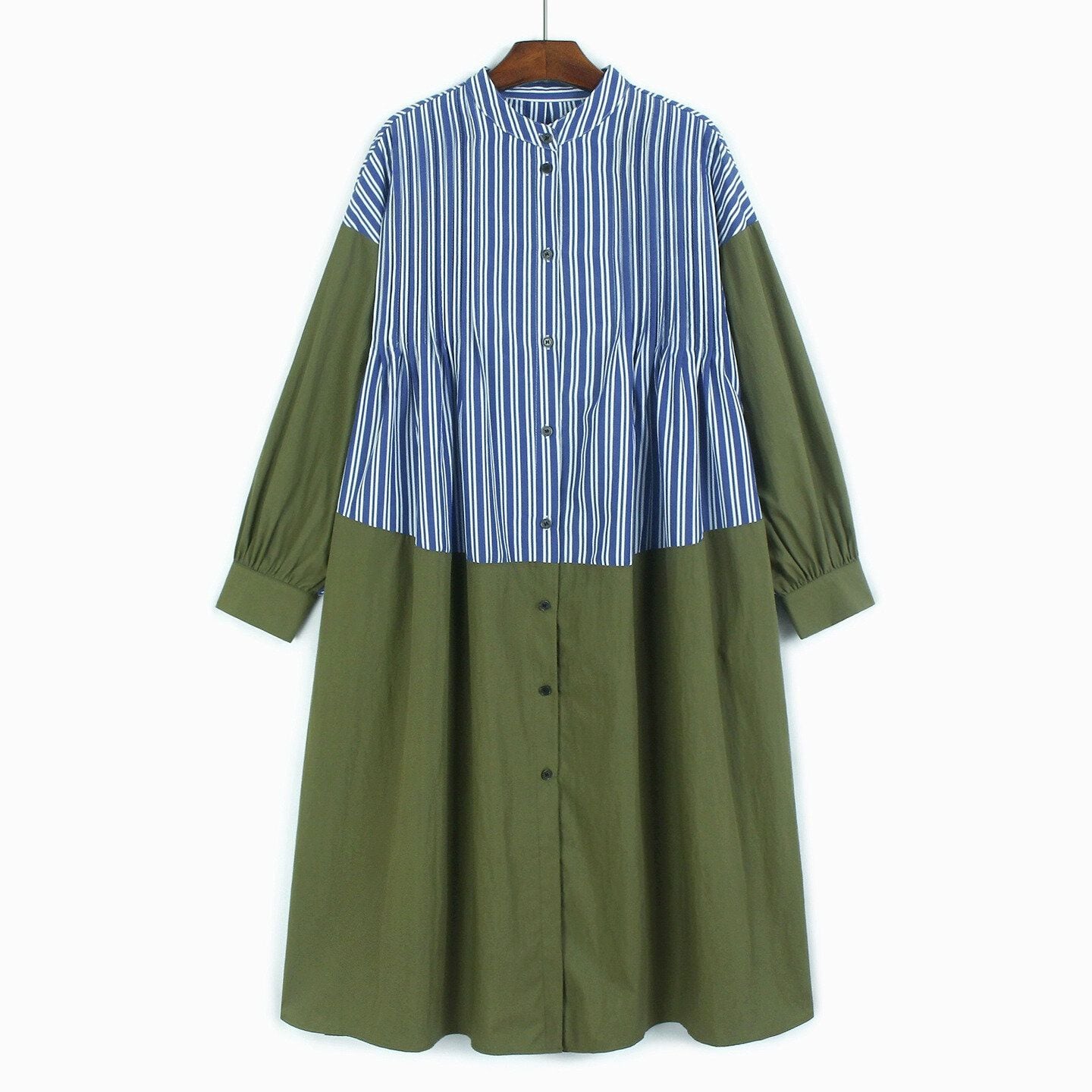 STRIPED PLEATED LONG SLEEVE DRESS M-14525