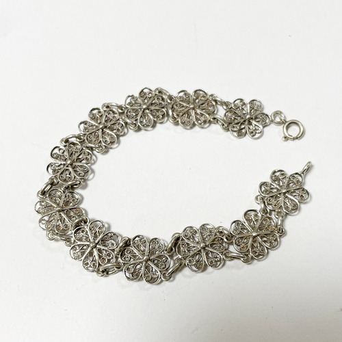 Vintage 800〜835 Silver Floral Filigree Link Bracelet From Hungary