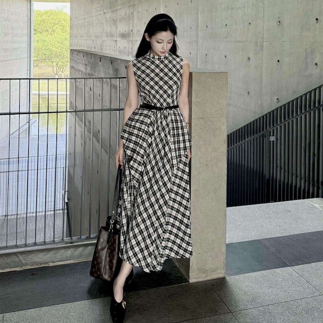 【dress】ノースリーブチェック柄ワンピース　M31386
