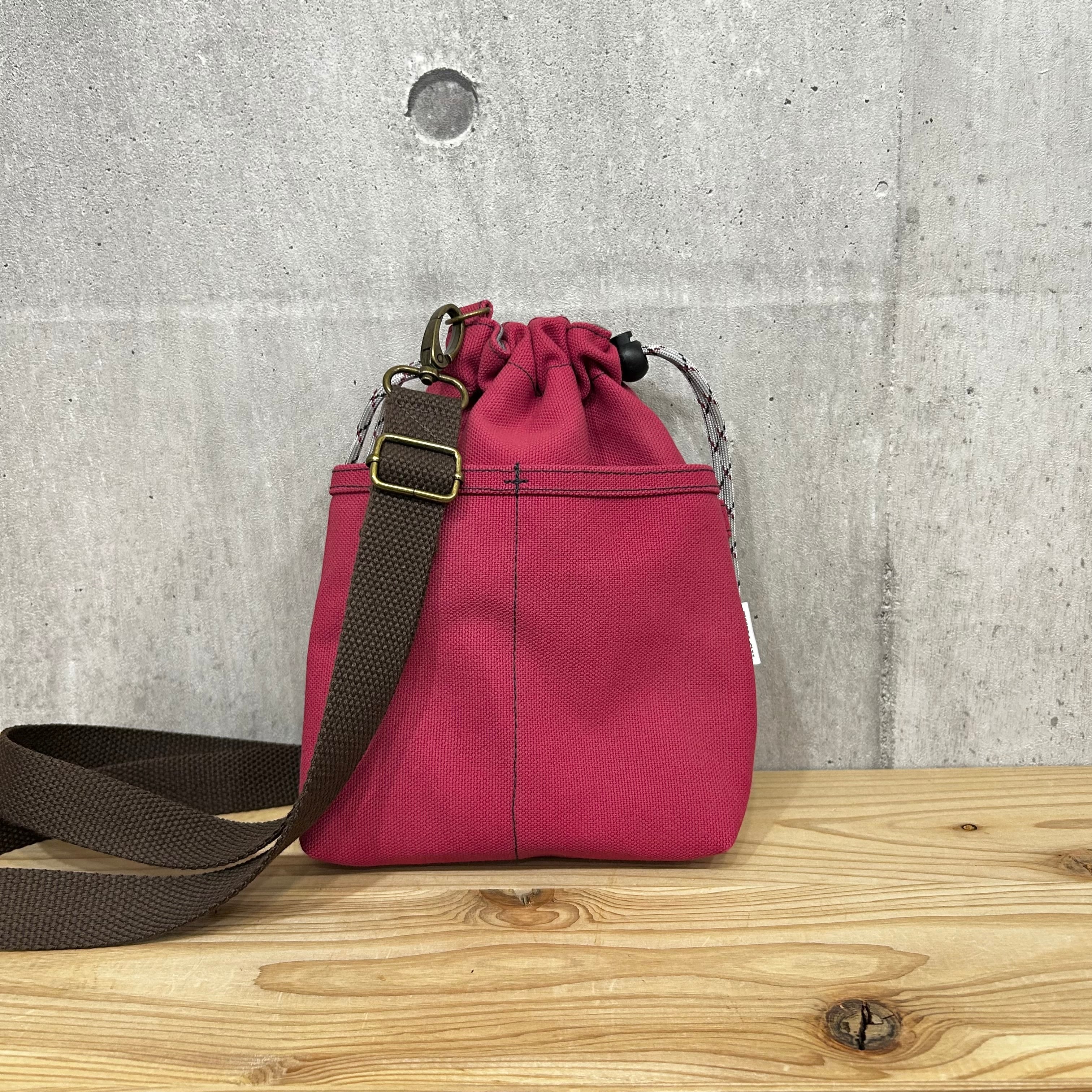 -* 2WAY巾着ショルダー *- 横Dカン付き【ホットピンク】