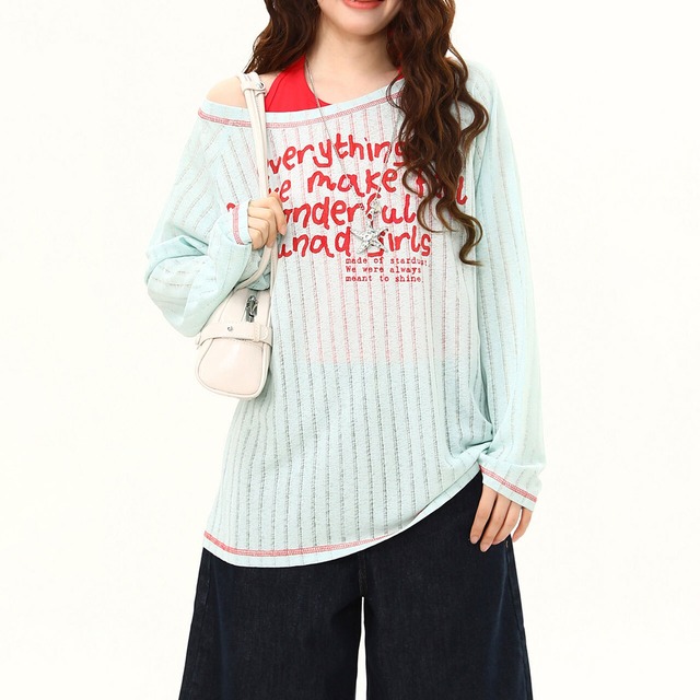 ステッチデザインレタリングシアートップス 1col   R02524