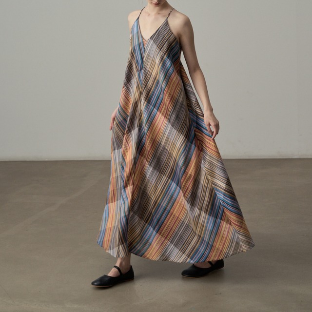 check pattern camisole long dress L0550