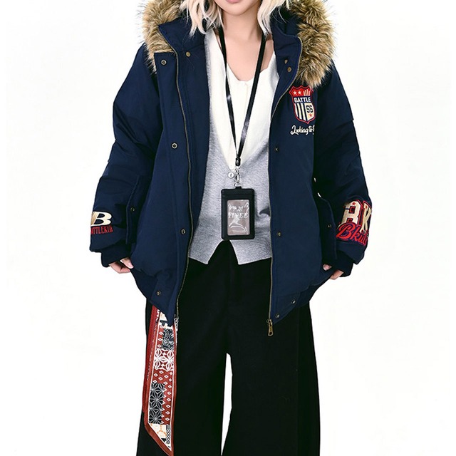 ストリートエンブレムフードボリュームジャケット 2col R01308