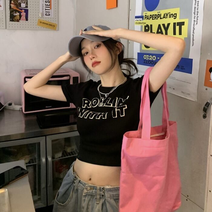 薄手ショートトップス Tシャツ サマー コットン 夏物 ピュア ドラファッションホール61891002313