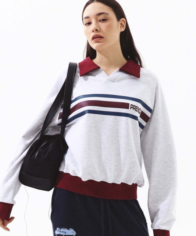 [PRENDA] COLORING COLLARED SWEATSHIRT HEATHER GRAY