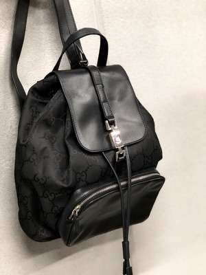 GUCCI グッチ　ジャッキーライン　デカG　ナイロン×レザー　リュック　バックパック 　ブラック　オールドグッチ　vintage　ヴィンテージ　ayin4j