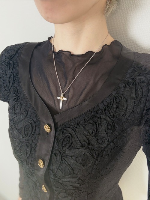 Tiffany & Co. ティファニー ネックレス シルバー×ゴールド シグネチャークロス 925/K18YG vintage ヴィンテージ オールド yx53pr
