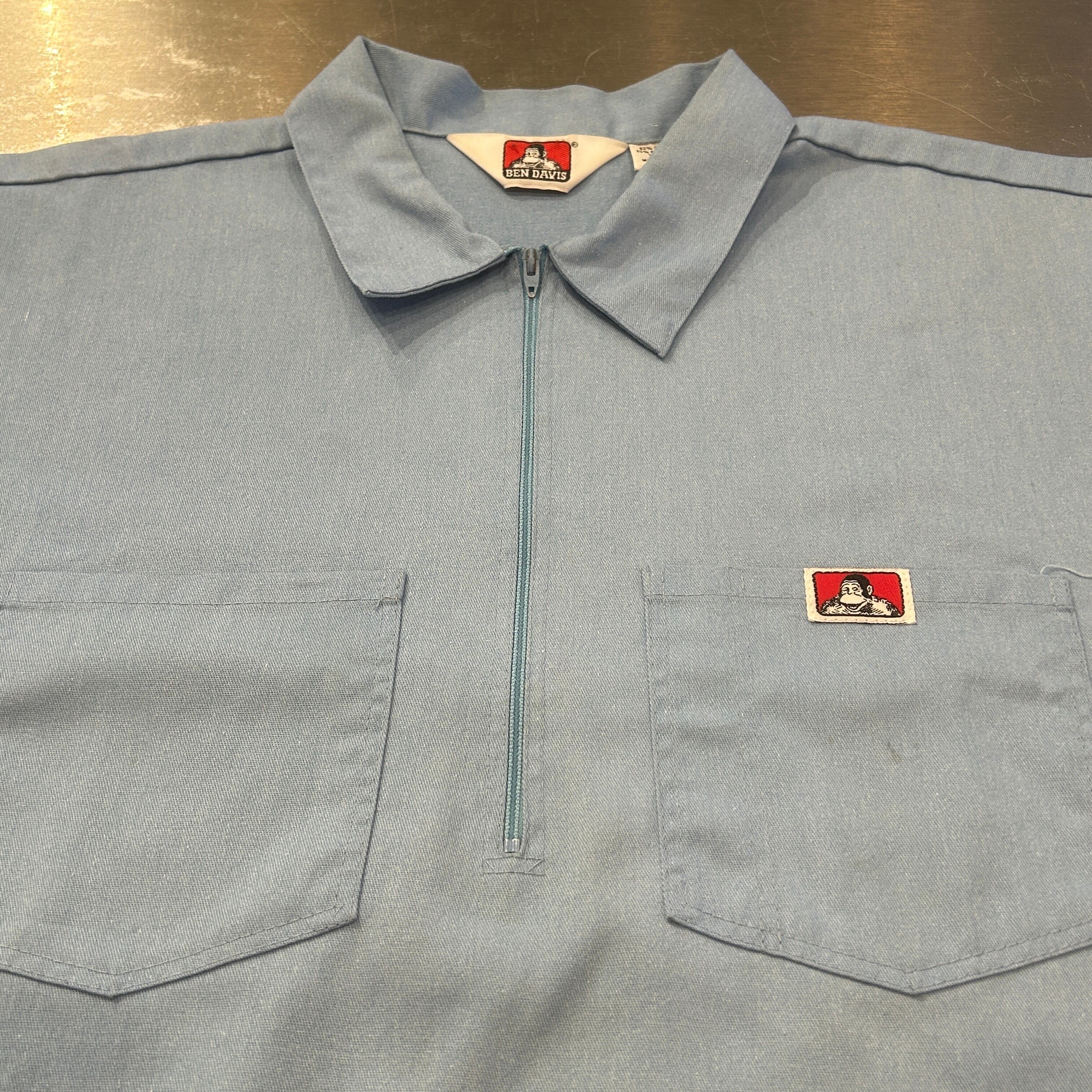 1980s BEN DAVIS HALF ZIP WORK SHIRT LIGHT BLUE | safarionline