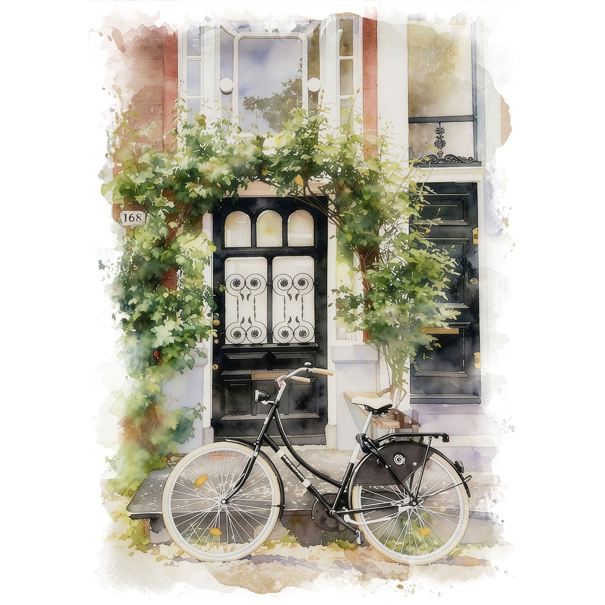 絵画 風景画(街並み) オランダ アムステルダムの自転車 インテリア