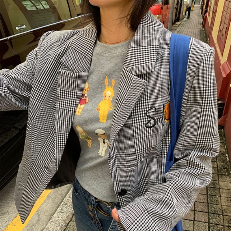 Checked plaid Hip-Length Jacket 00536