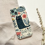 受注生産 iPhoneケース フクロウと花の民芸柄｜鳥モチーフ PSYF002B