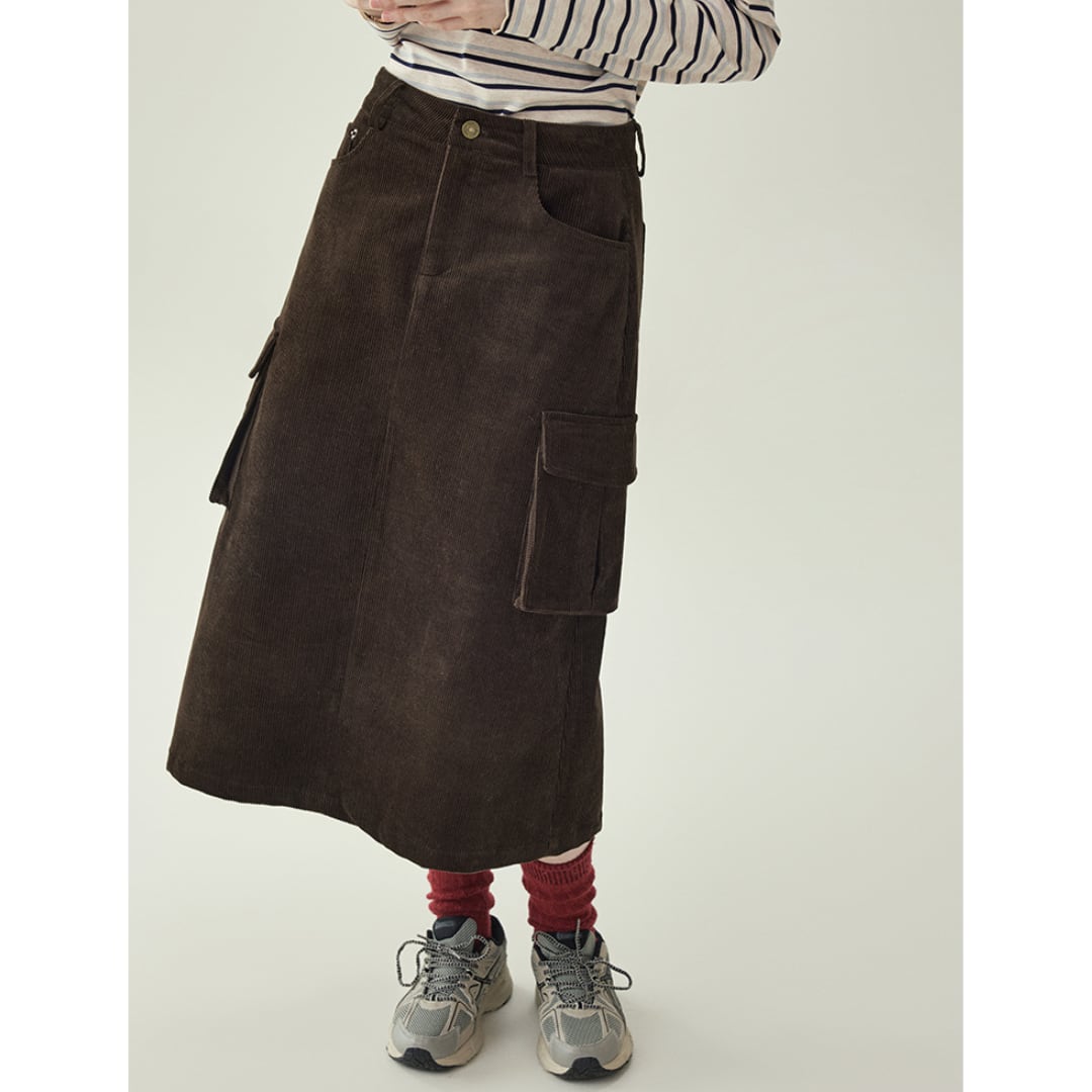 corduroy cargo pocket long skirt