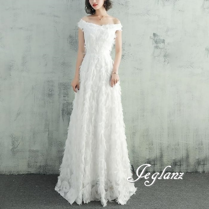 ウエディング カラードレス フェザー オフショル ファンシー 2色(MB494)ο☆