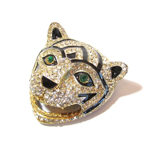80s SARDI big tiger rhinestone & enamel vintage brooch