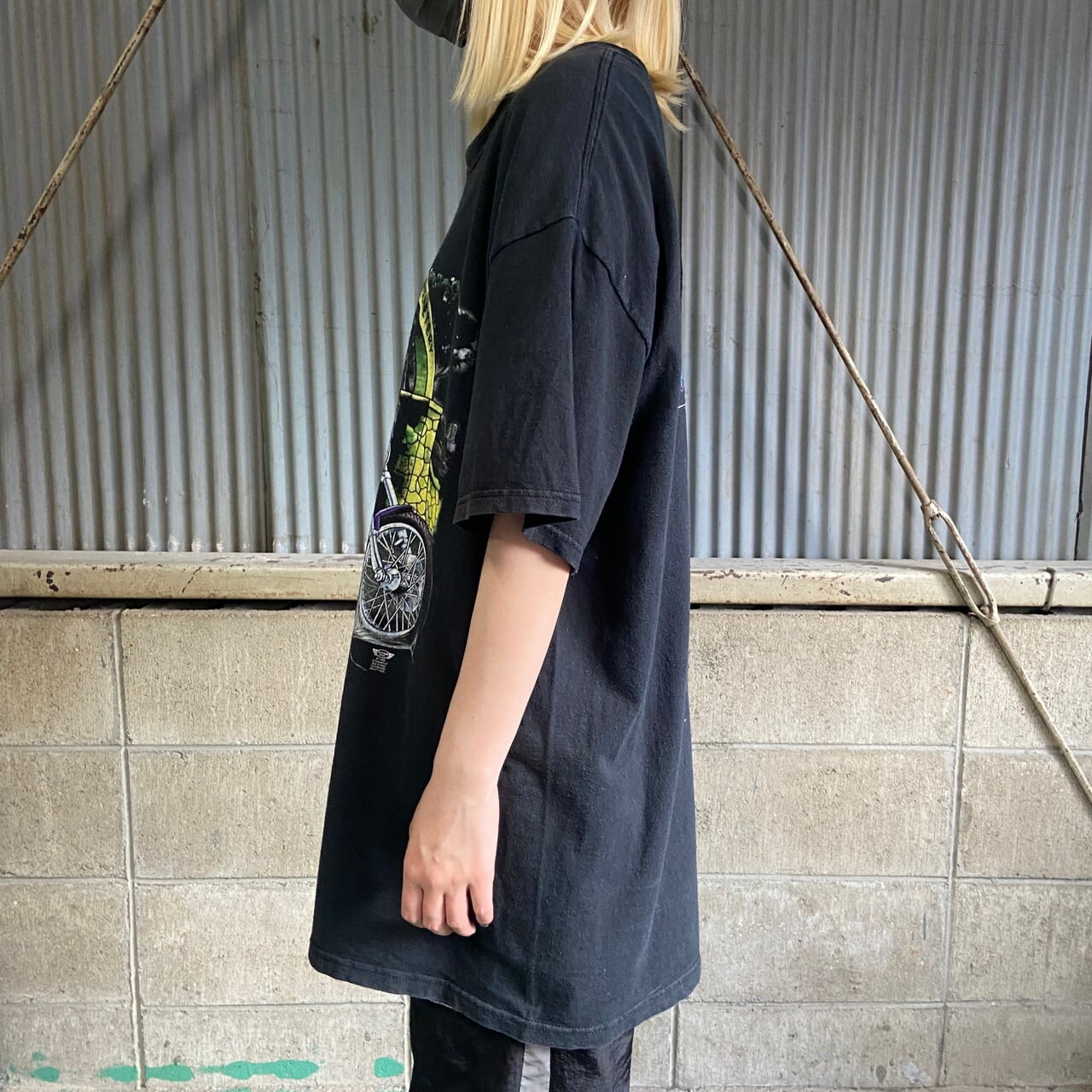 【00’s】バイクイベント ロック ファンキー プリント Tシャツ 黒 XL