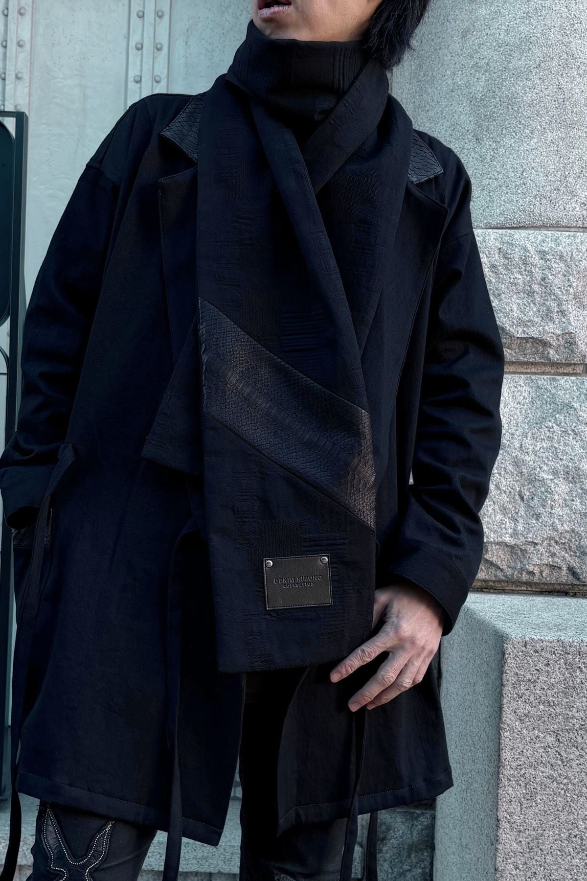 数量極少｜完全受注生産】黒蛇カシミアデニムマフラー-縁- / DENIM