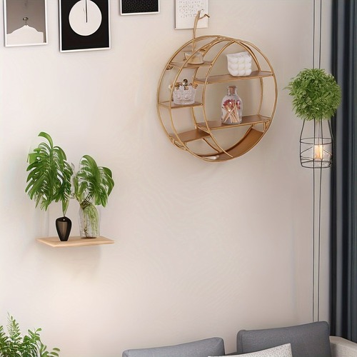 壁掛け棚 アイアンラウンド ゴールデンデスクトップ 壁両用 装飾用 ストレージラック ライトラグジュアリー ベッドルーム リビングルーム ソファ背景 壁 ホームルーム オフィス クリスマス バレンタインデー 新年 装飾用