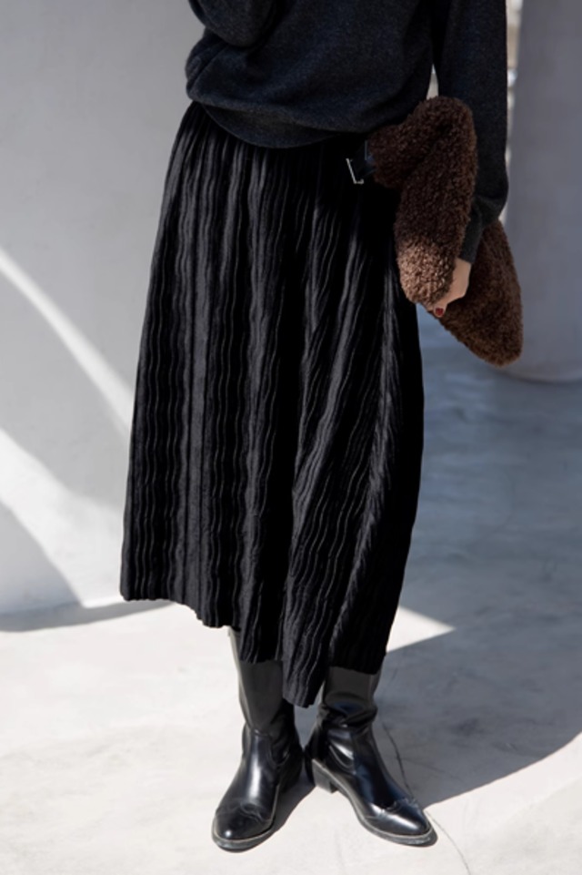 craft pleated velvet skirt 2colors【2023111802】