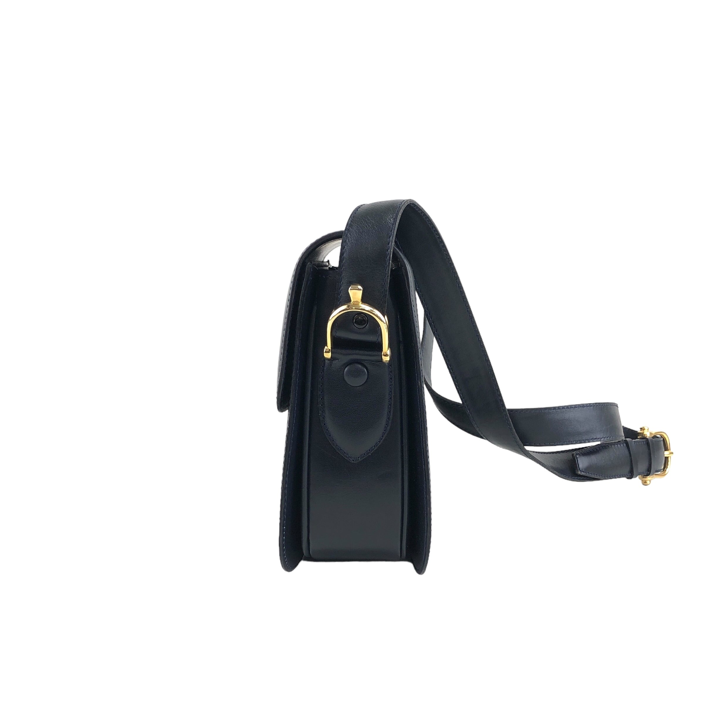 CÉLINE ネイビー レザー ショルダーバッグ CELINE セリーヌ ショルダーバッグ ダークネイビー ブラゾン