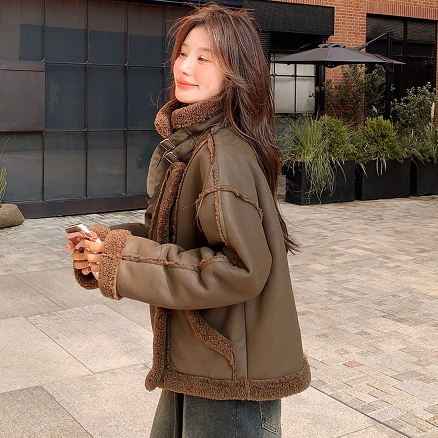 セミロリ ジャケット ボア付き ショート丈 コート ブラウン | ロリータ