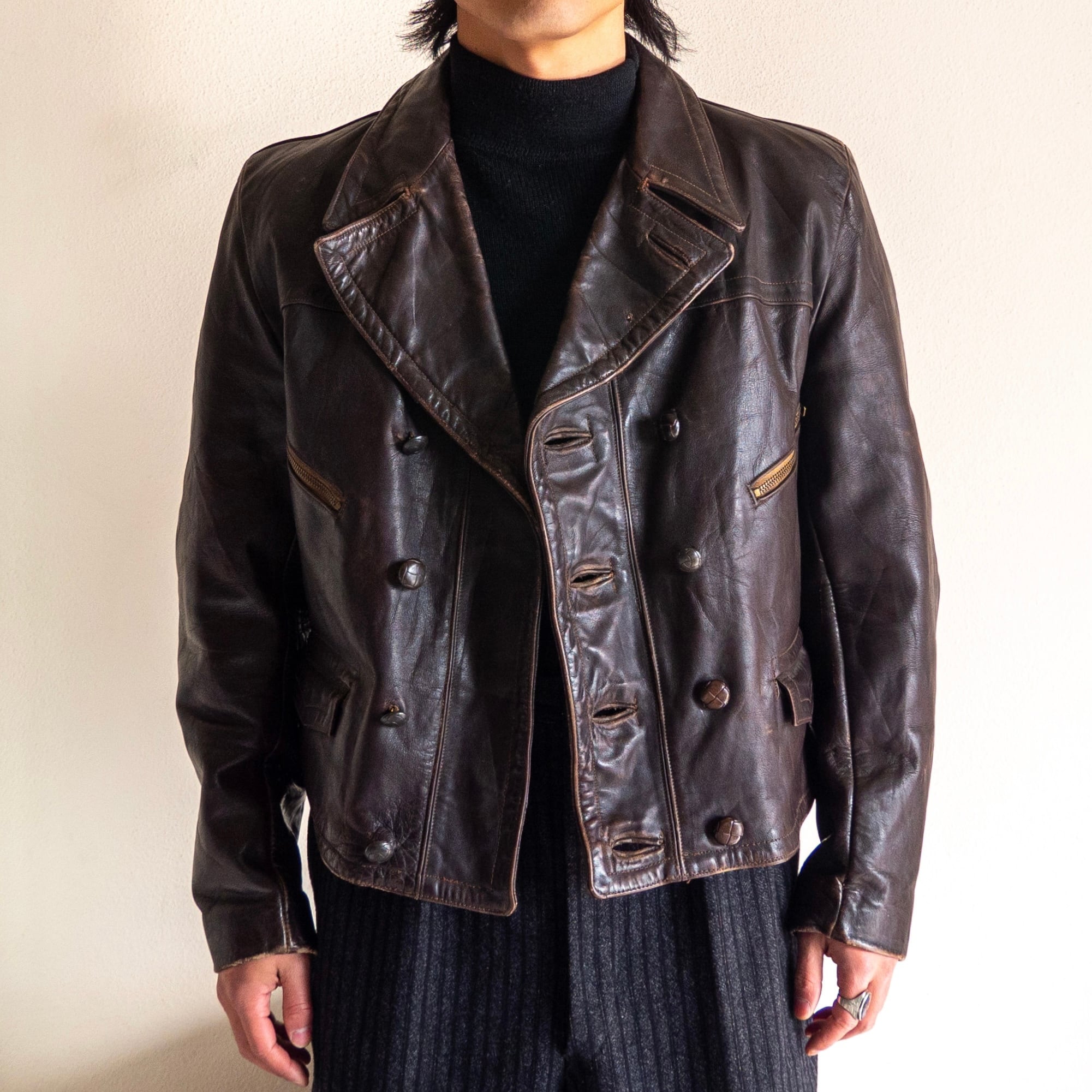 1950s German Double Breasted Motorcycle Jacket | 'bout 1950s German Double Breasted Motorcycle Jacket | 'bout