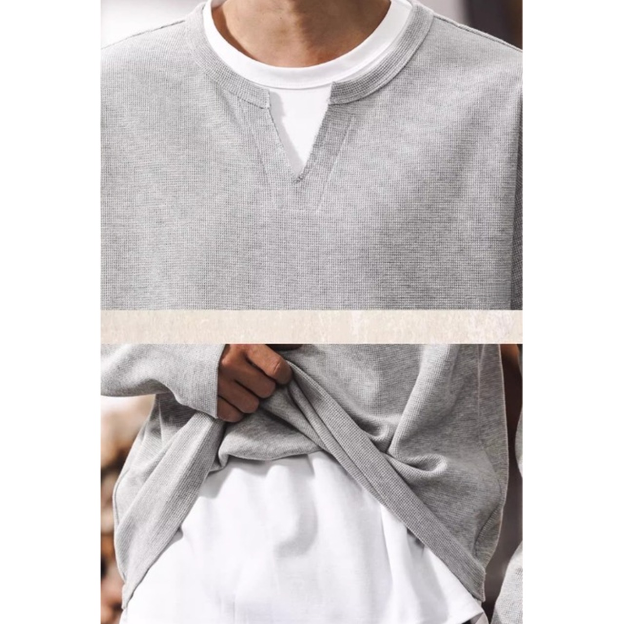 Vネックフェイクレイヤードシャツ 10204