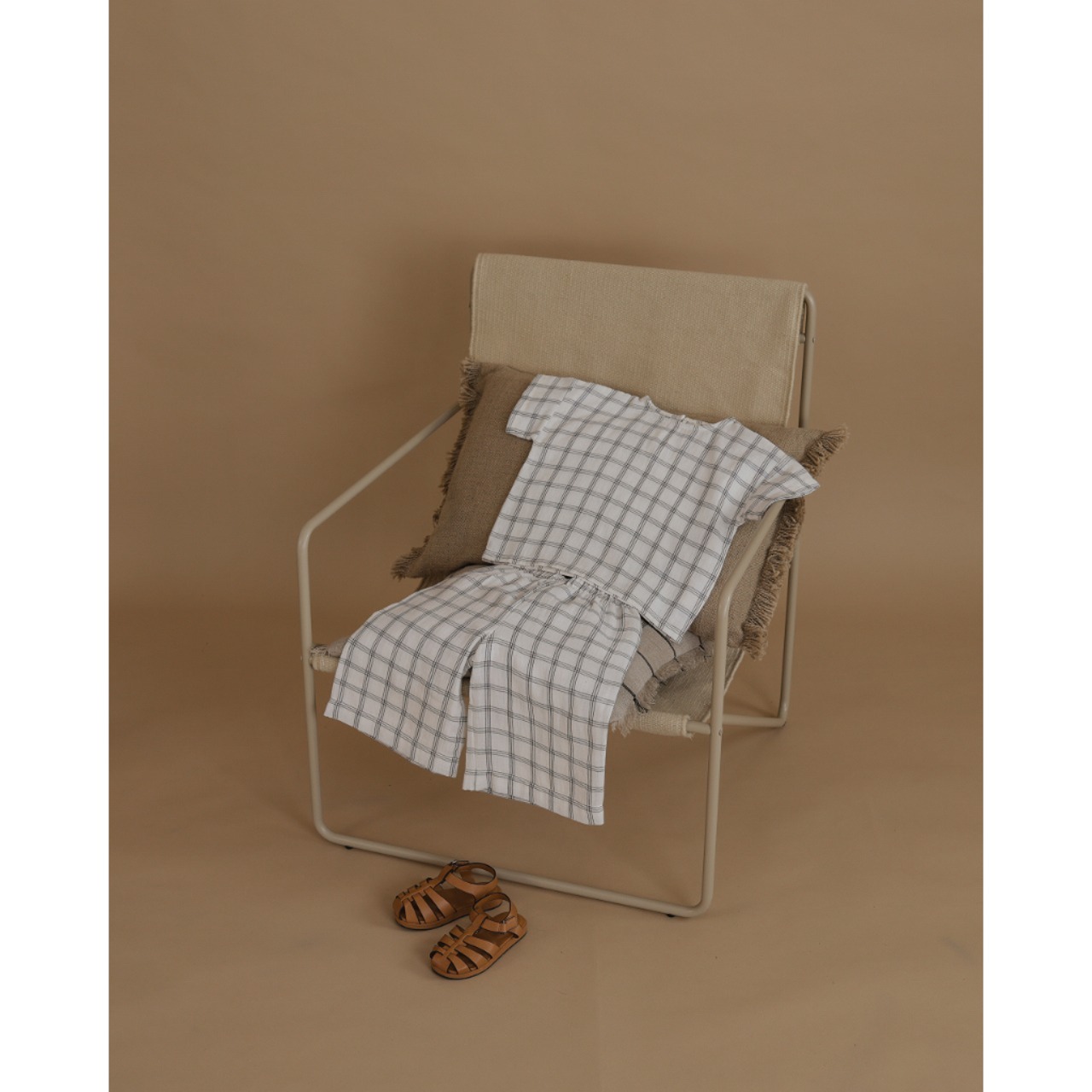 organiczoo　Navy Window Check Boxy T-Shirt