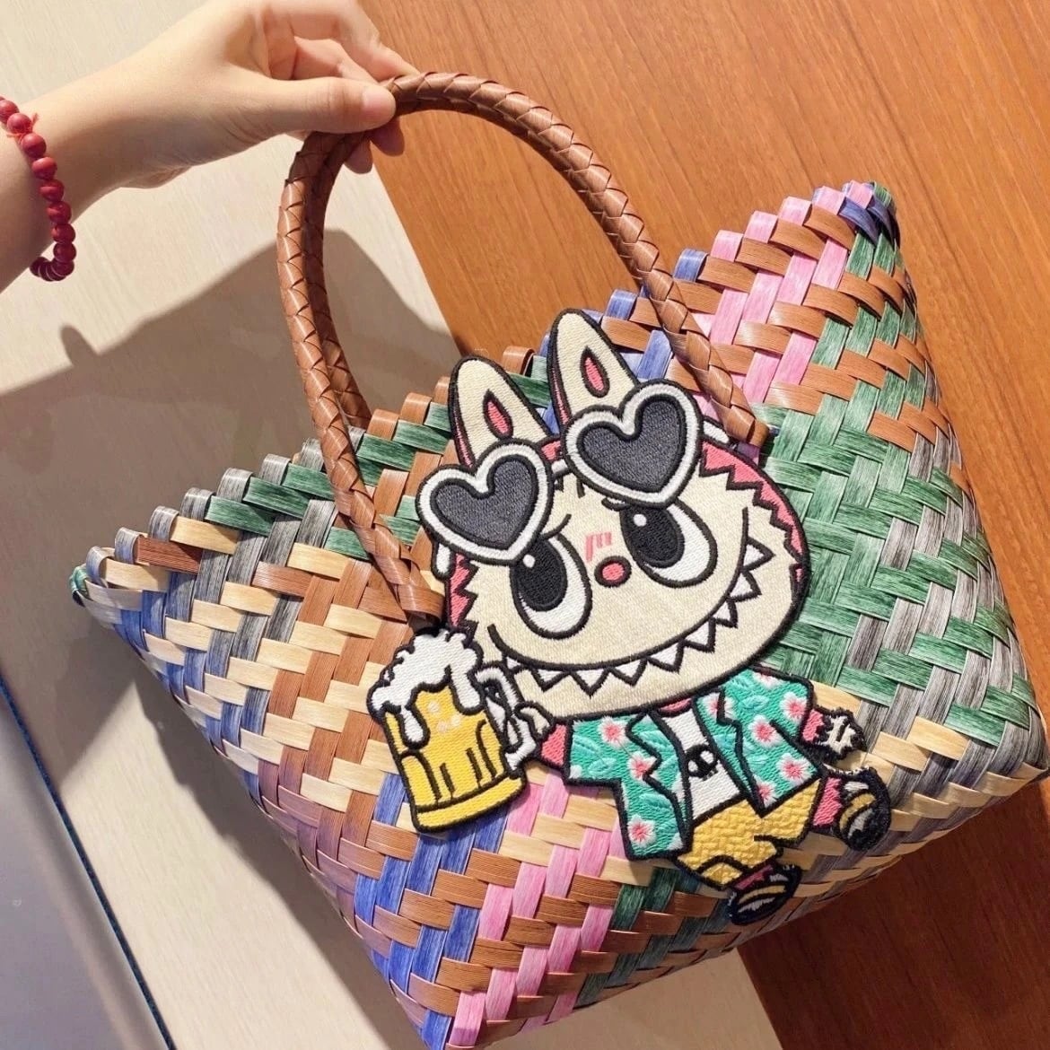 レトロで可愛い!labubu ラブブ 竹あみトート 手提げ 肩掛け 大容量かごバッグ お出かけに 藤風 新作 人気 軽やか プレゼント おしゃれ 夏バッグ ギフト