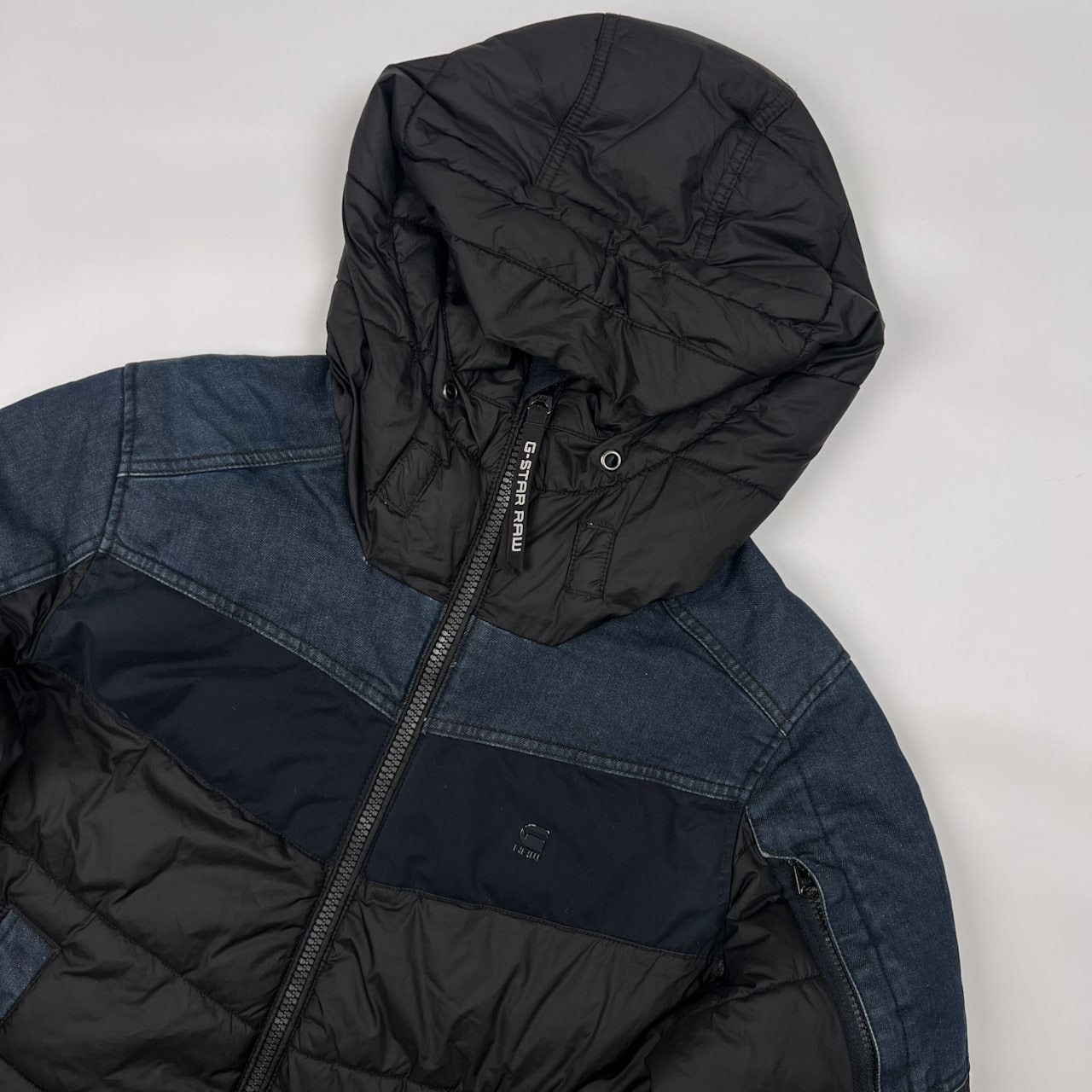 G-STAR RAW ジースター ロゥ デニム切替 フード付き 中綿 ジャケット サイズ M /ブラック×インディゴ/メンズ