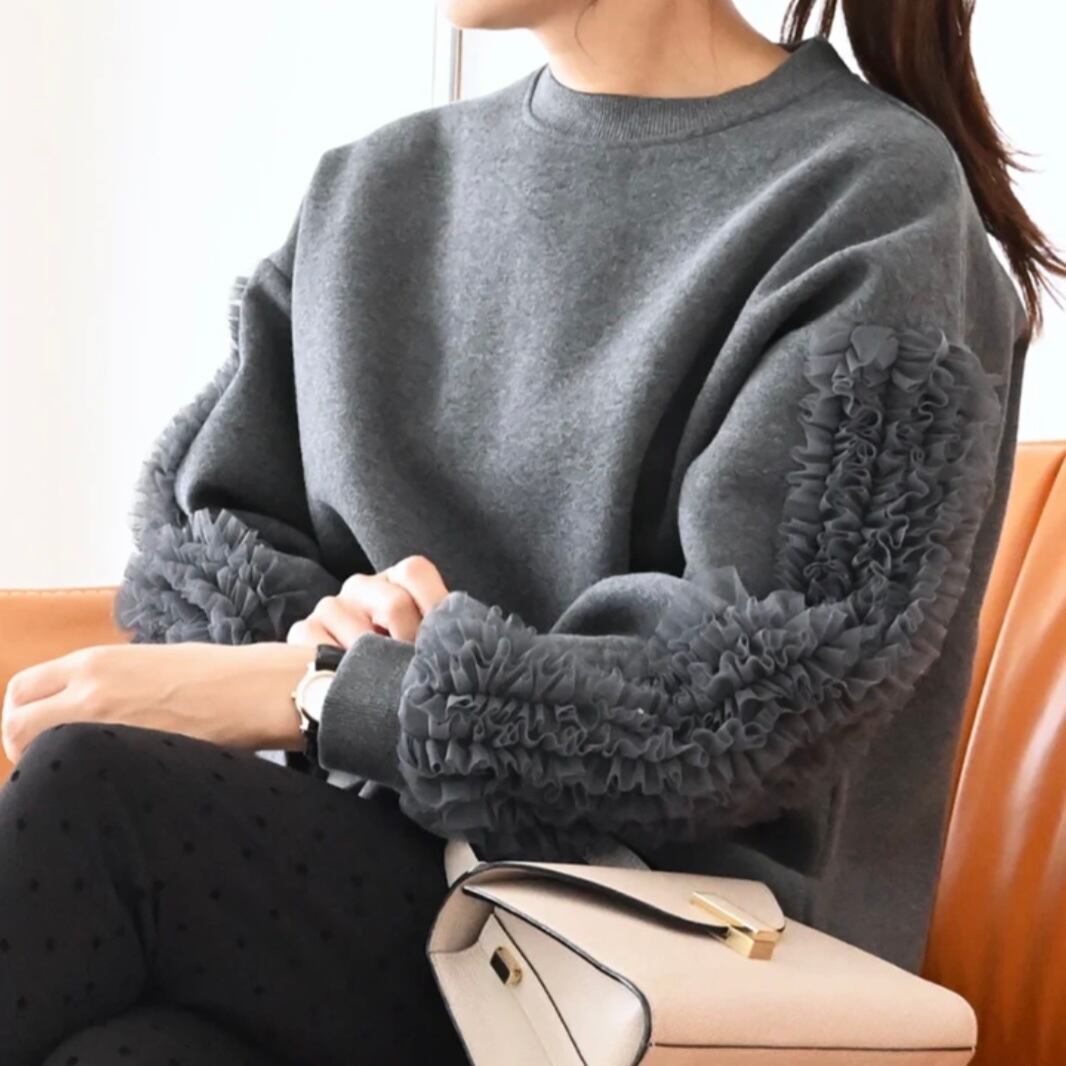 裏起毛フリル袖プルオーバー T071