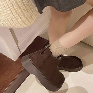 スエードタッチ ショートブーツ 裏起毛 レディース 秋冬 防寒 保温 通勤 通学 大人 きれいめ おしゃれ 暖かい 厚底 ラウンドトゥ 大人可愛い 大人女子