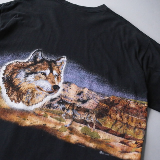 "狼" front and back print h/s big tee
